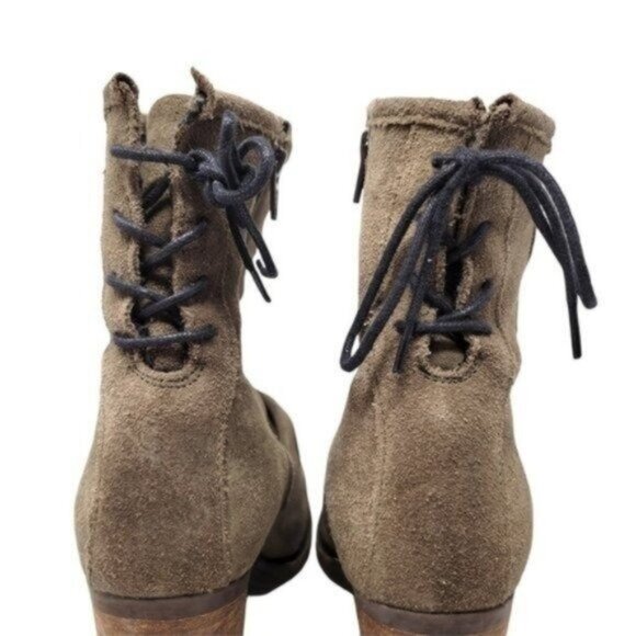 Bos & Co Barlow Back Lace Leather Suede Distressed Ankle Heeled boots Taupe Tan - Picture 5 of 16